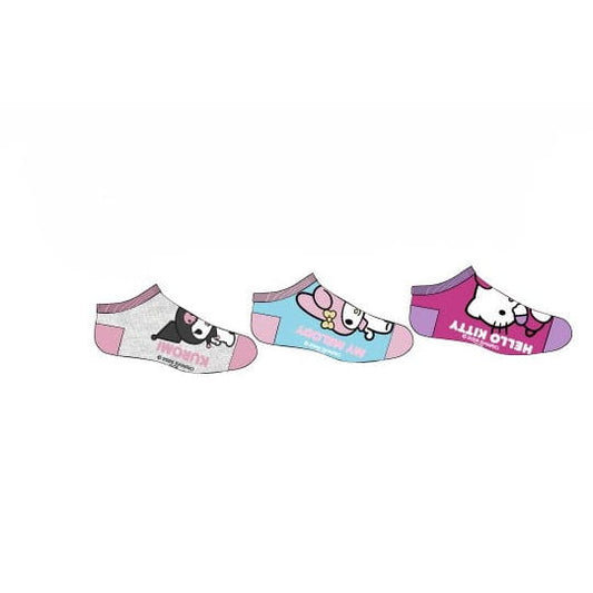Pack 3 calcetines infantiles tobilleros Hello Kitty Kuromi Sanrio azul 31/34