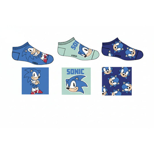 Pack 3 calcetines infantiles tobilleros Sonic The Hedgehog azul 27/30