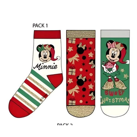 Pack 3 calcetines infantiles MINNIE MOUSE Navidad blanco y rojo 27/30