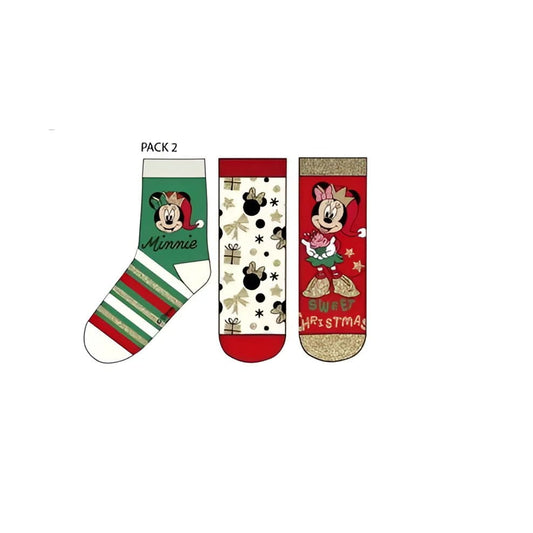 Pack 3 calcetines infantiles MINNIE MOUSE Navidad verde 23/26