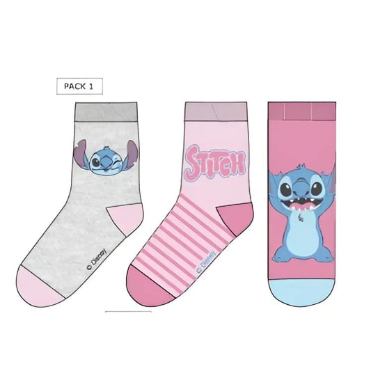 Pack 3 calcetines infantiles STITCH rosa 27/30