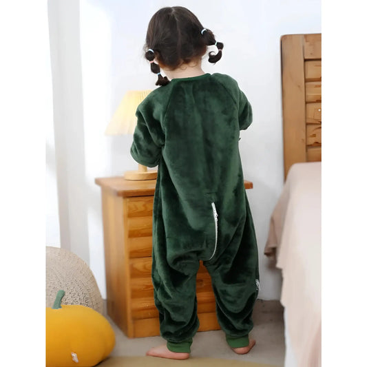 Pijama para Bebé y Niños con Pies Saco de Dormir Tela Suave Manga Larga Ideal Invierno Estampados Divertidos Verde
