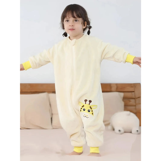 Pijama para Bebé y Niños con Pies Saco de Dormir Tela Suave Manga Larga Ideal Invierno Estampados Divertidos Amarillo