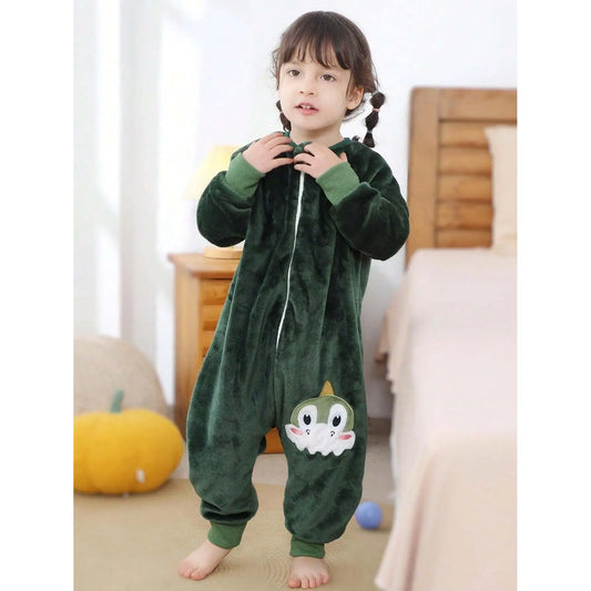Pijama para Bebé y Niños con Pies Saco de Dormir Tela Suave Manga Larga Ideal Invierno Estampados Divertidos Verde