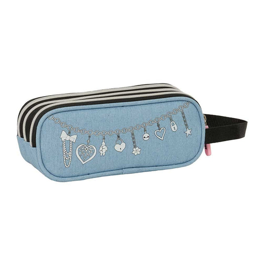 Portatodo estuche triple K-POP Demon Hunters - Huntrix azul 21x7x8,5cm - Estuche
