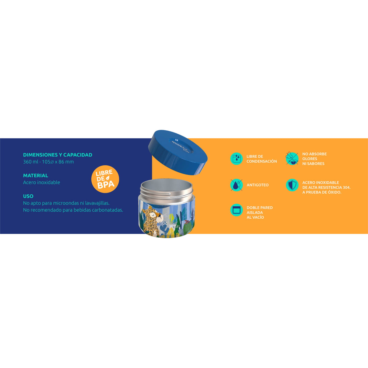 Recipiente de comida QUOKKA KIDS térmico acero inoxidable whim map of life 360ml