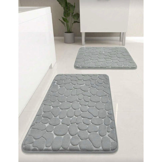 Set 3 alfombras de baño antideslizante efecto piedra gris - Alfombra