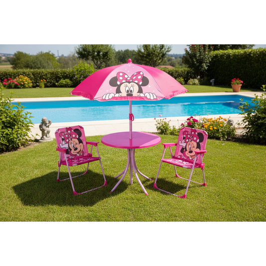 Set camping con mesa dos sillas y sombrilla de Minnie Mouse Disney - conjunto