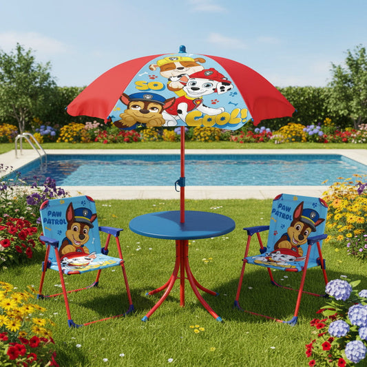 Set camping con mesa dos sillas y sombrilla de Paw Patrol (Patrulla canina) - conjunto