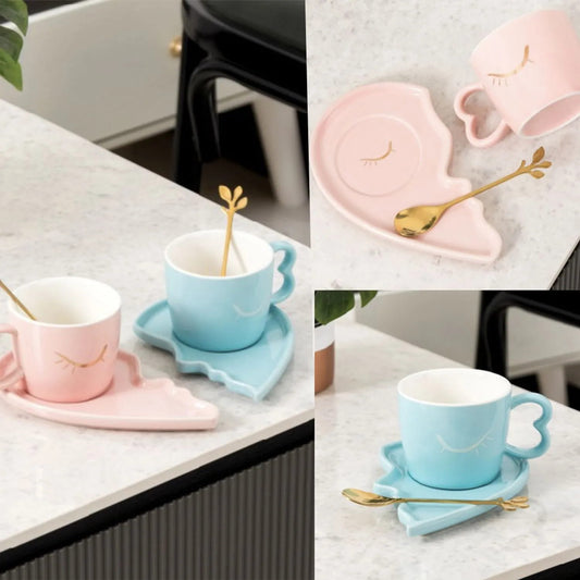 Set tazas rosa y azul forma de corazón para parejas - Alfombra baño