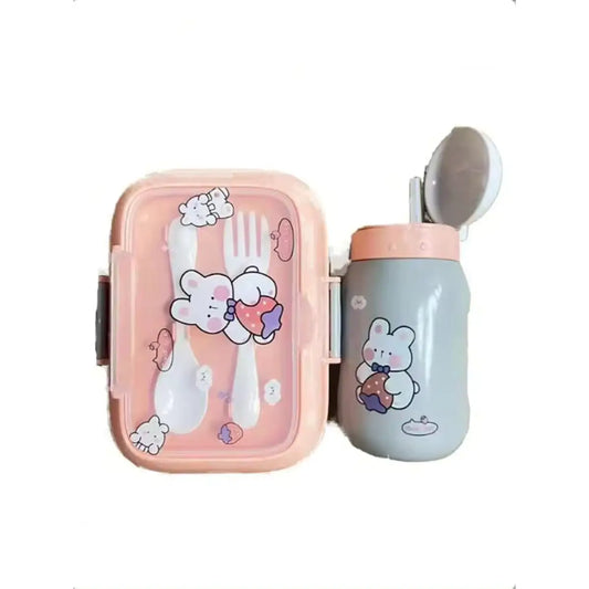 Set túper vaso y cubiertos infantil para almuerzo merienda Rosa - Tuper