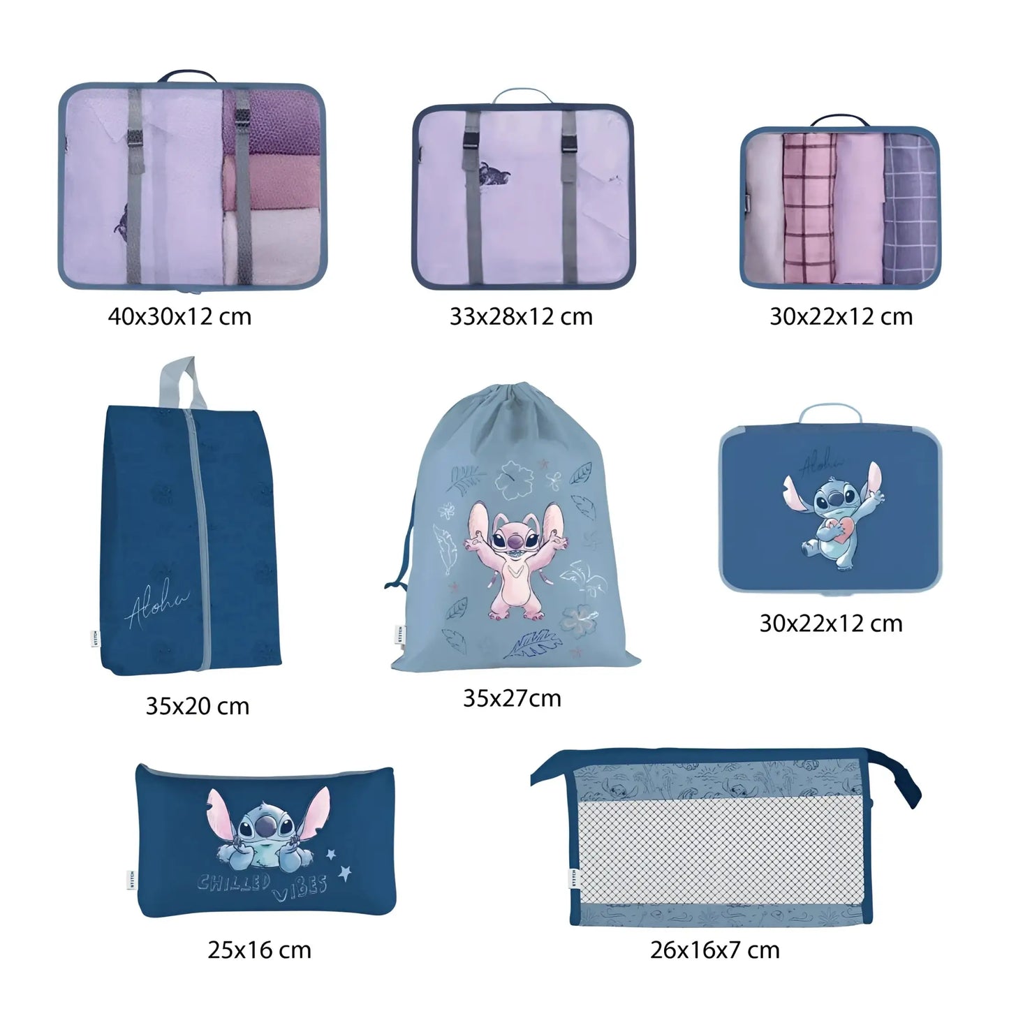 Set de viaje Organizador equipaje 8 piezas Stitch