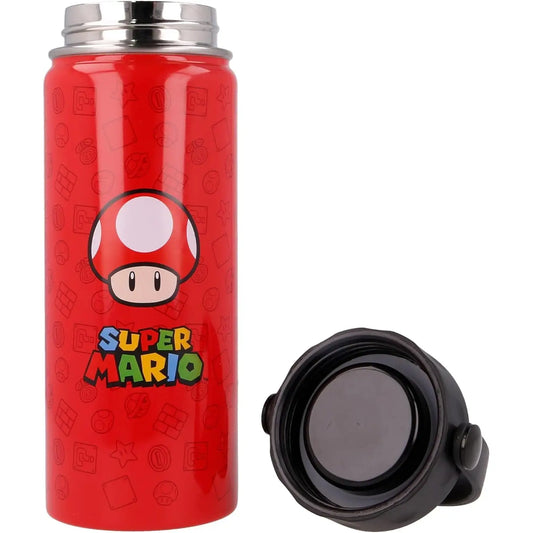 Termo con asa acero inoxidable 530ml tapa de Supermario y seta - Botella