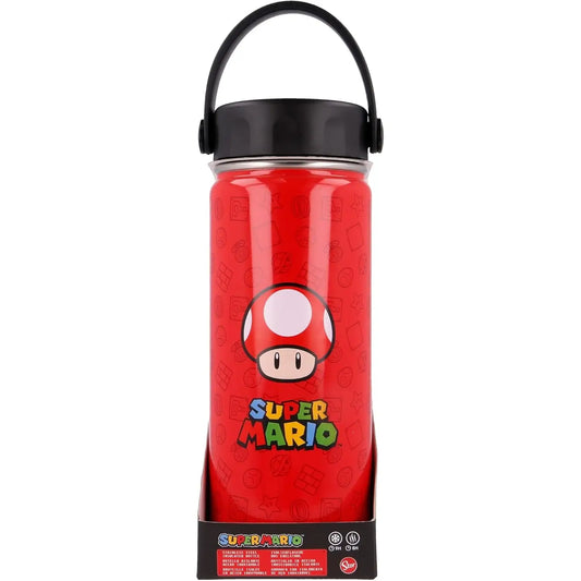 Termo con asa acero inoxidable 530ml tapa de Supermario y seta - Botella