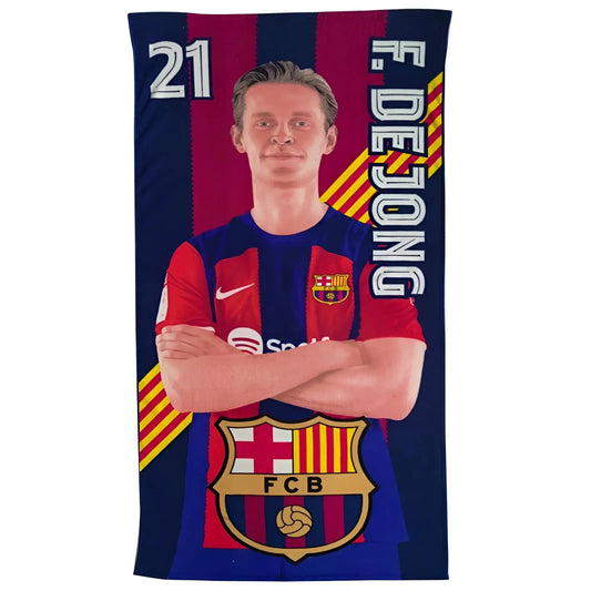 Toalla Playa Piscina Infantil FC Barcelona F. de Jong 70x140cm microfibra para niños y adultos