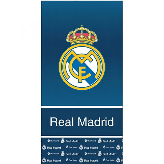 Toalla Playa Piscina infantil Real Madrid Franja azul letras Oficial 70x140cm