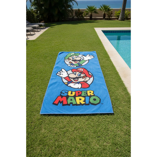 Toalla playa y piscina infantil Super Mario Luigi 70x140cm