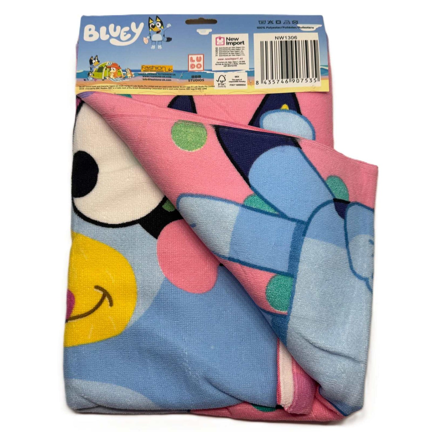 Toalla microfibra infantil bluey rosa 70x140 cm para playa y piscina