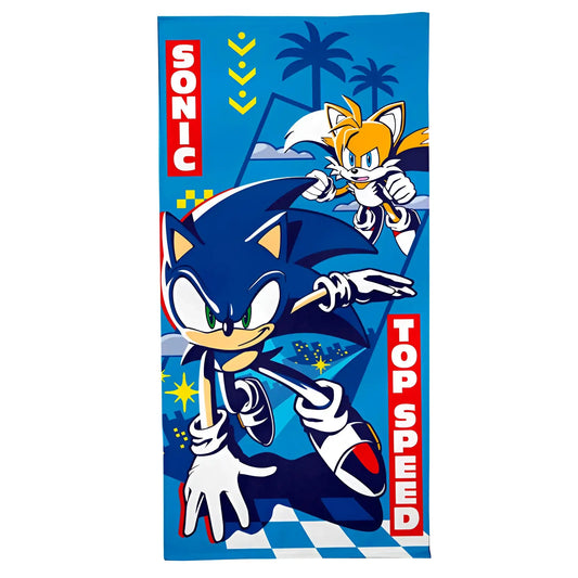 Toalla Playa Piscina Sonic Tails 70x140cm infantil de microfibra para niños