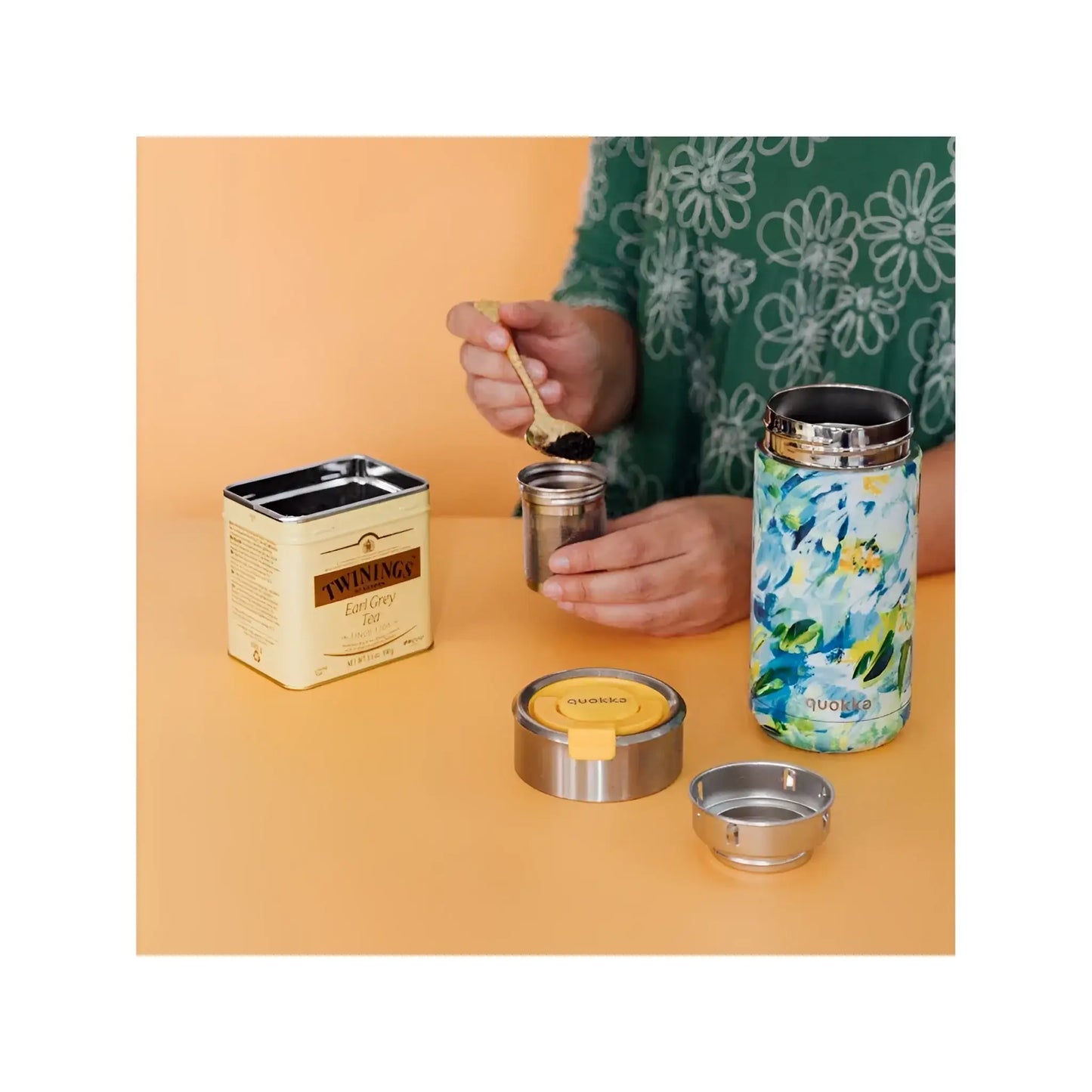 Vaso Térmico Acero Inoxidable Quokka 400ml Blue Peonies Taza Reutilizable Café Te Frío y Caliente bebidas