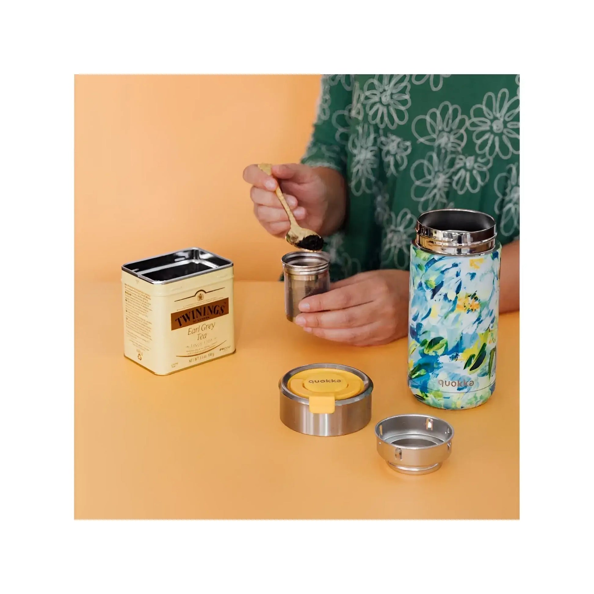 Vaso Térmico Acero Inoxidable Quokka 400ml Blue Peonies Taza Reutilizable Café Te Frío y Caliente bebidas