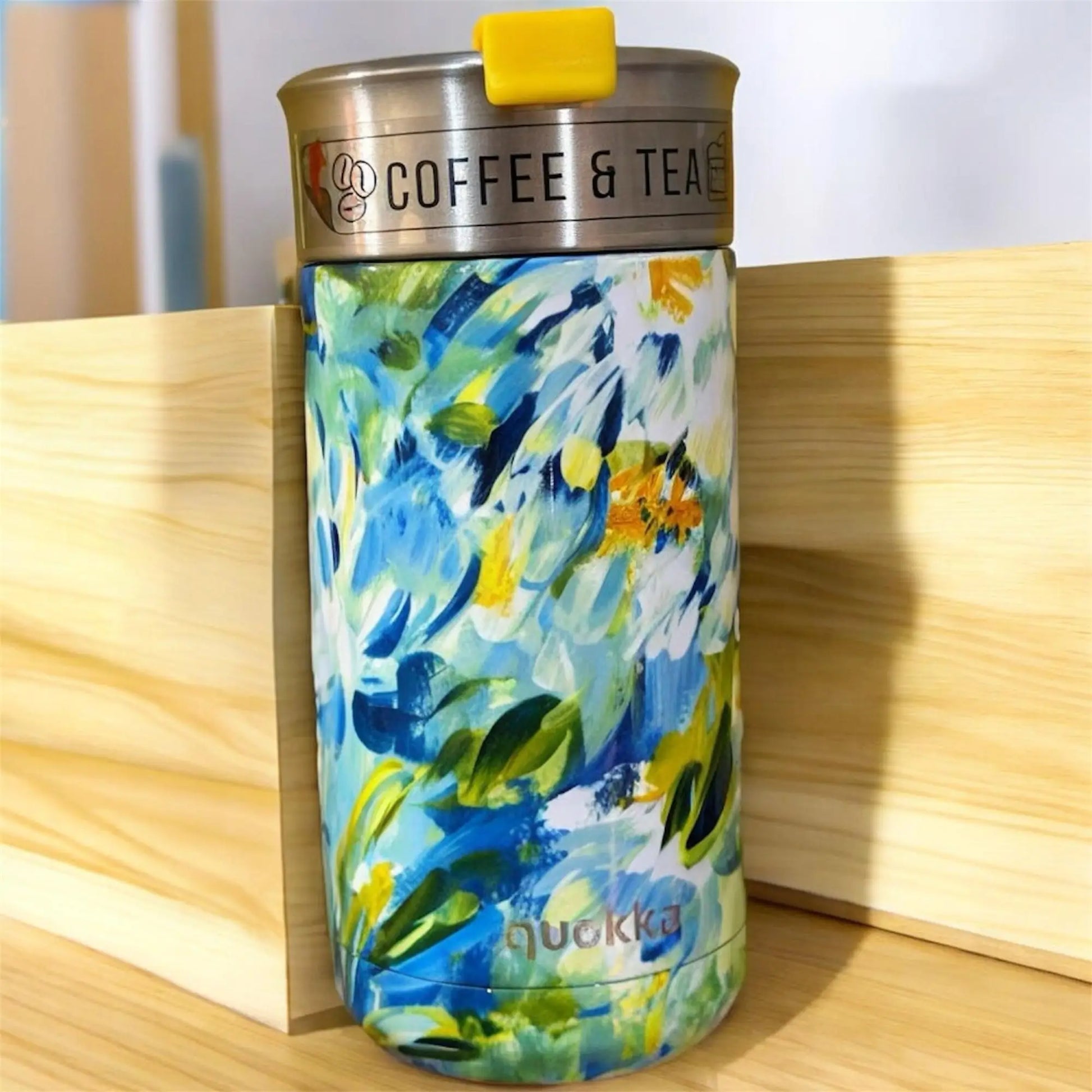Vaso Térmico Acero Inoxidable Quokka 400ml Blue Peonies Taza Reutilizable Café Te Frío y Caliente bebidas