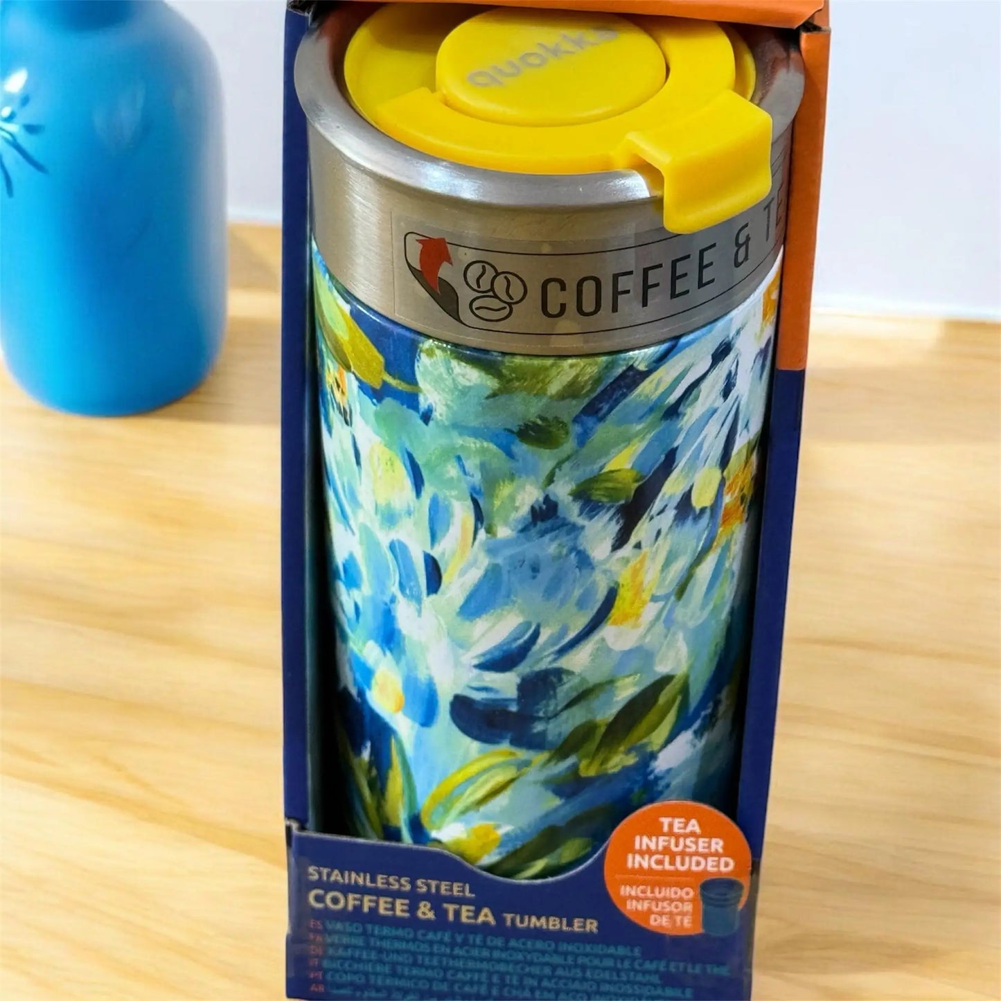 Vaso Térmico Acero Inoxidable Quokka 400ml Blue Peonies Taza Reutilizable Café Te Frío y Caliente bebidas