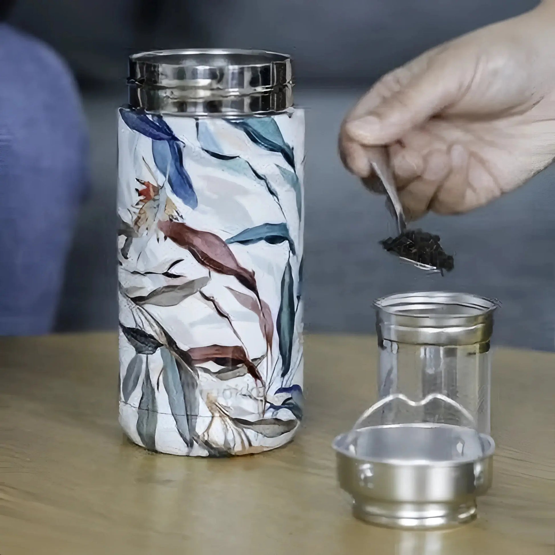 Vaso Térmico Acero Inoxidable Quokka 400ml Blue Peonies Taza Reutilizable Café Te Frío y Caliente bebidas