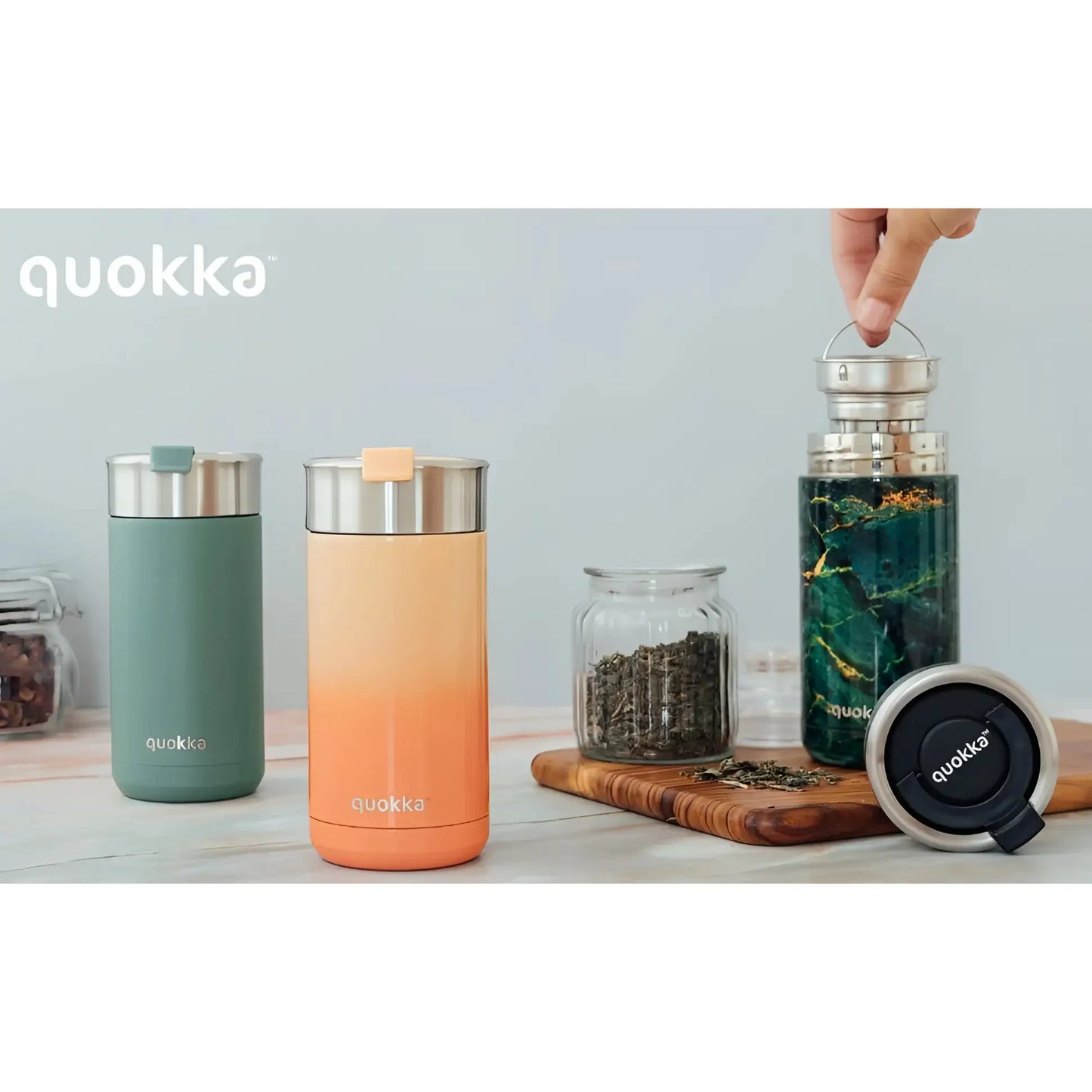 Vaso Térmico Acero Inoxidable Quokka 400ml Blue Peonies Taza Reutilizable Café Te Frío y Caliente bebidas