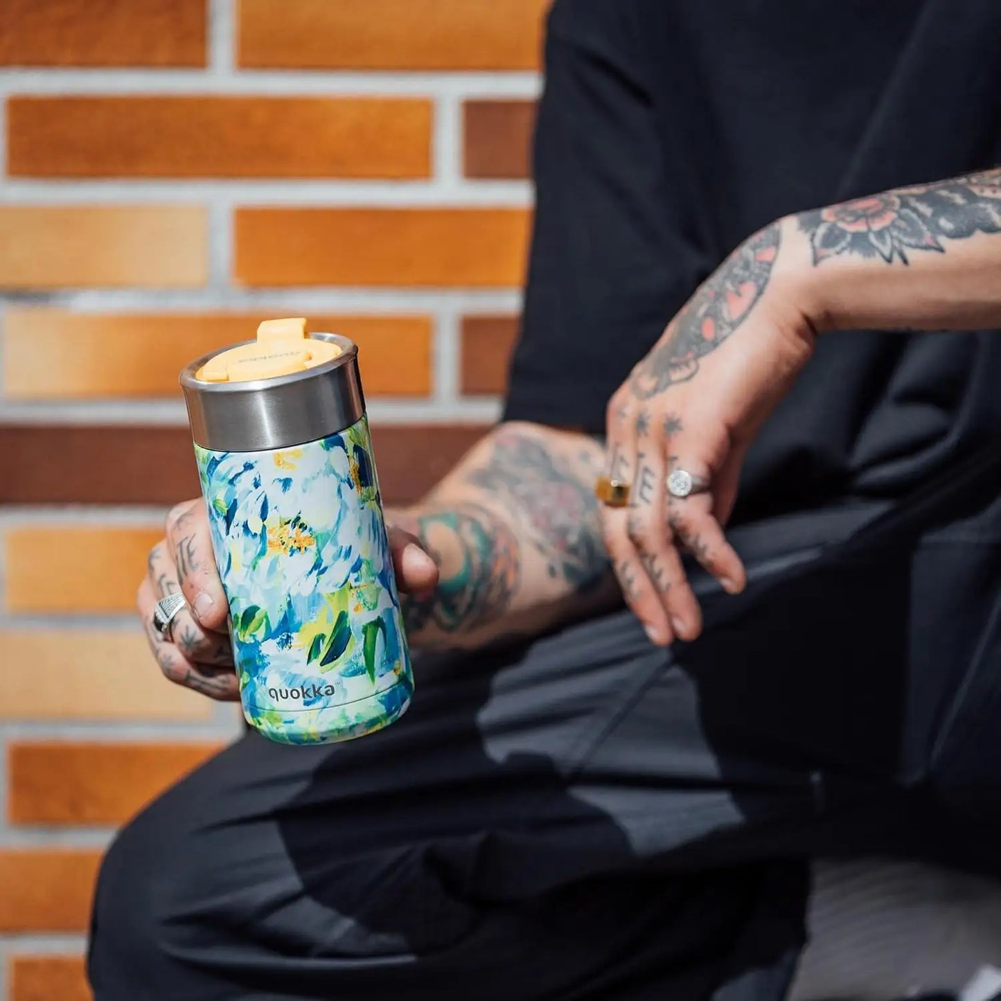 Vaso Térmico Acero Inoxidable Quokka 400ml Blue Peonies Taza Reutilizable Café Te Frío y Caliente bebidas