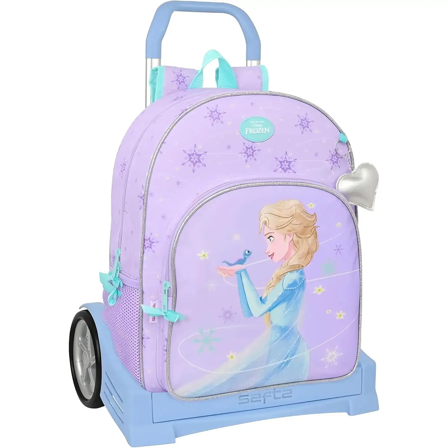 Mochila rodante Frozen Disney con Elsa morada y azul claro.