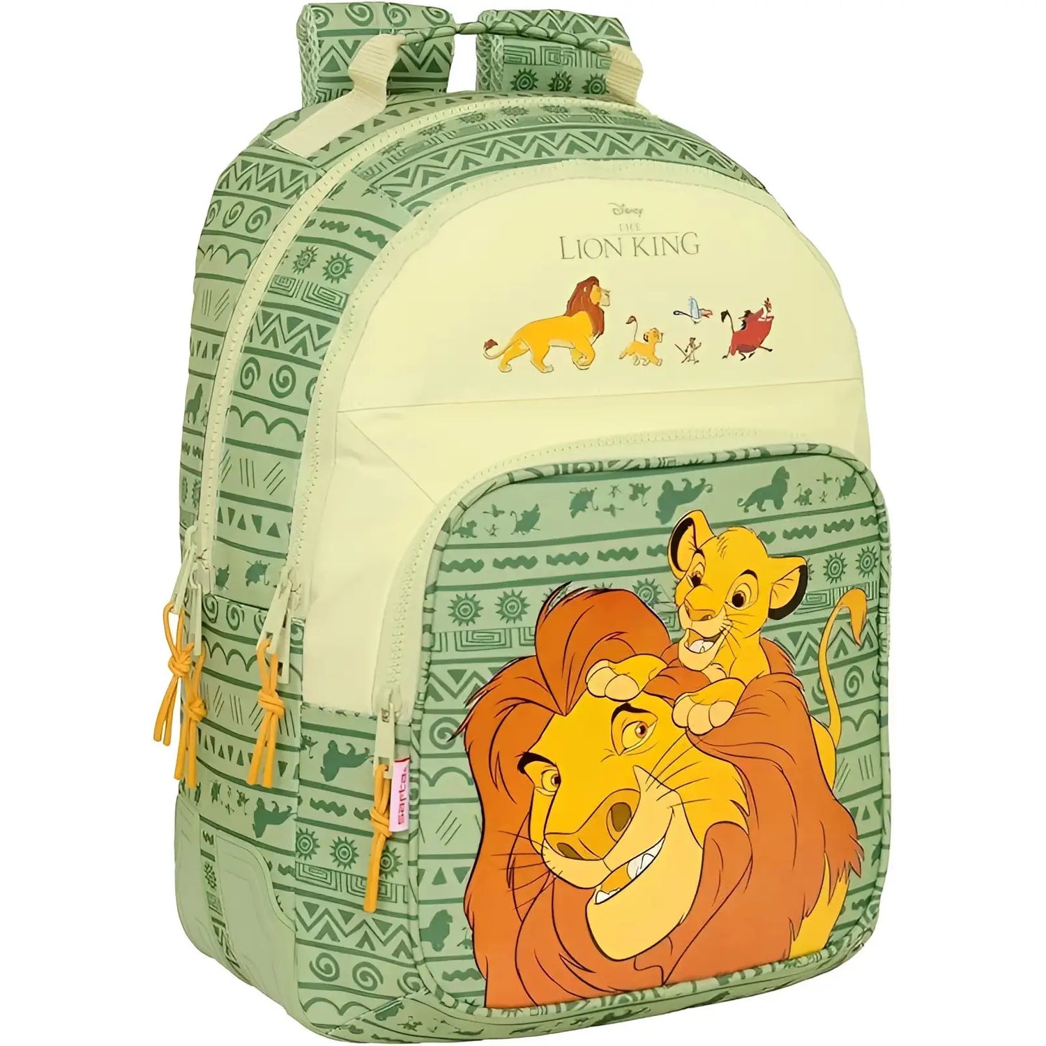 Mochila Disney El Rey León verde y crema con Mufasa y Simba