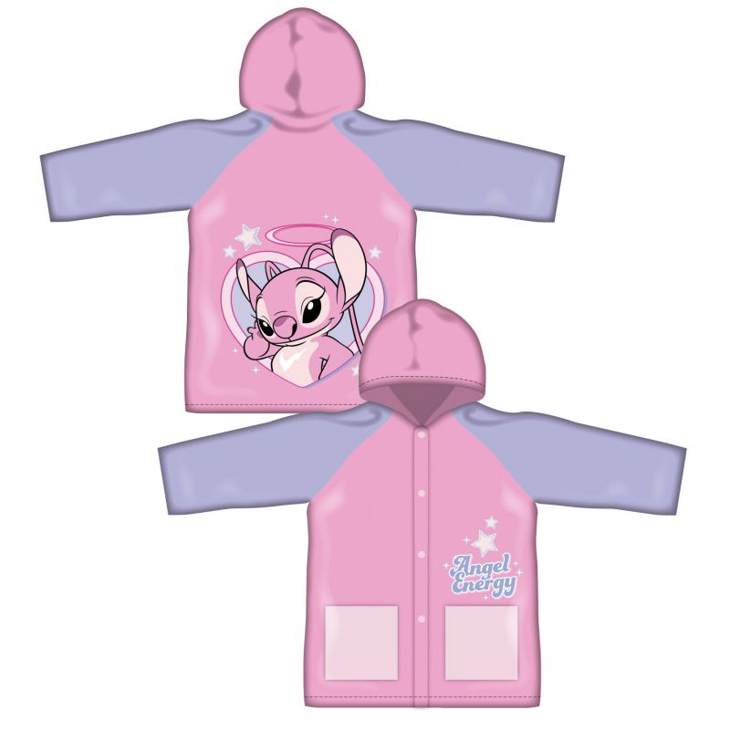 Poncho chubasquero impermeable de Stitch rosa con capucha talla 4