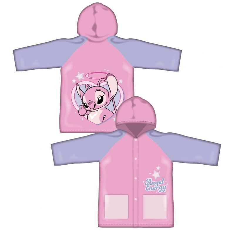 Poncho chubasquero impermeable de Stitch rosa con capucha talla 4