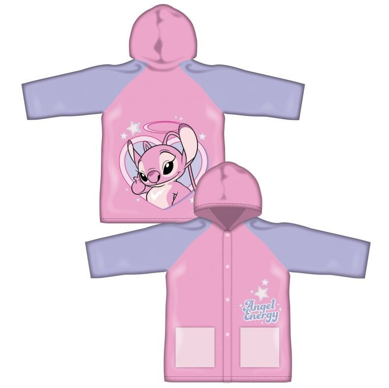 Poncho chubasquero impermeable de Stitch rosa con capucha talla 4
