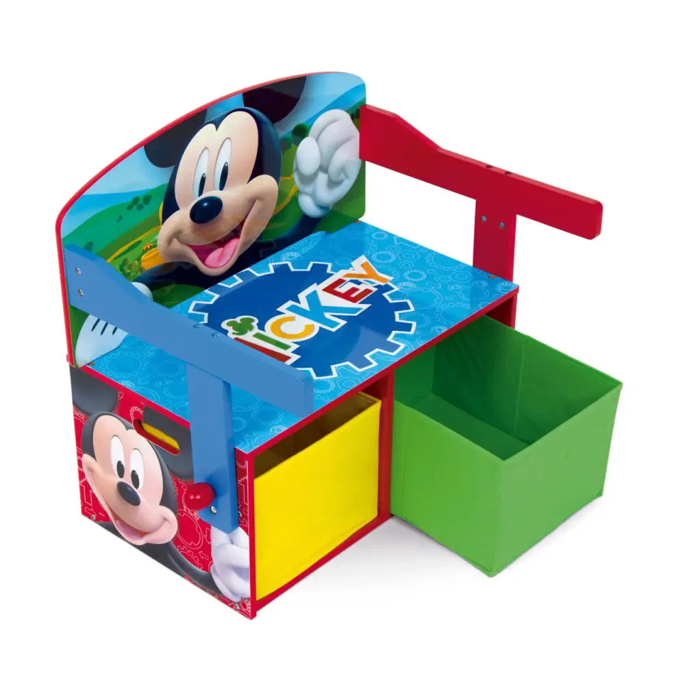 3 en 1 Banco para juguetes de madera convertible escritorio con dos cestas almacenamiento Mikcey Disney Pupitre