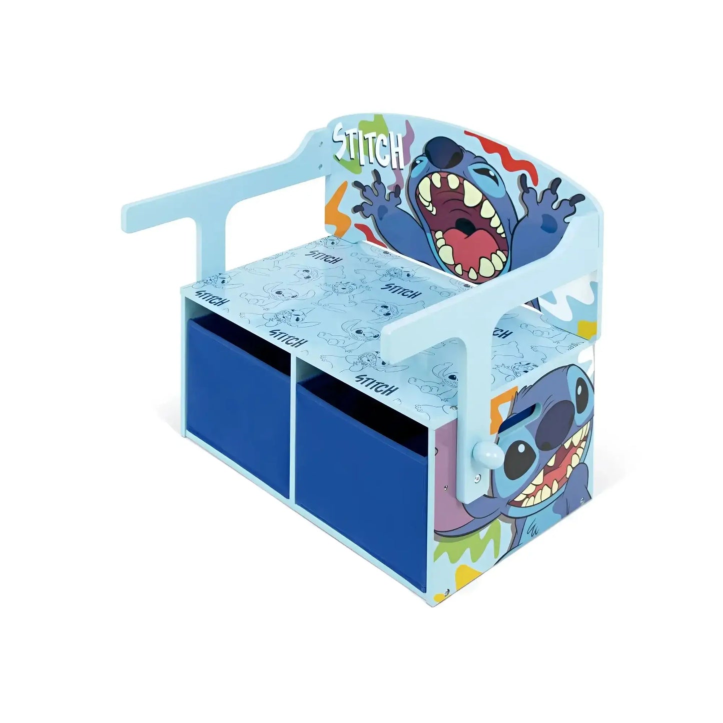 3 en 1 Banco para juguetes de madera convertible escritorio con dos cestas almacenamiento STITCH - Pupitre