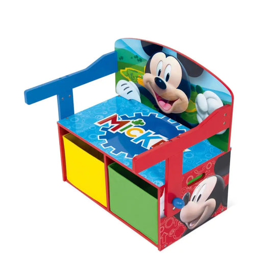 3 en 1 Banco para juguetes de madera convertible escritorio con dos cestas almacenamiento Mikcey Disney Pupitre
