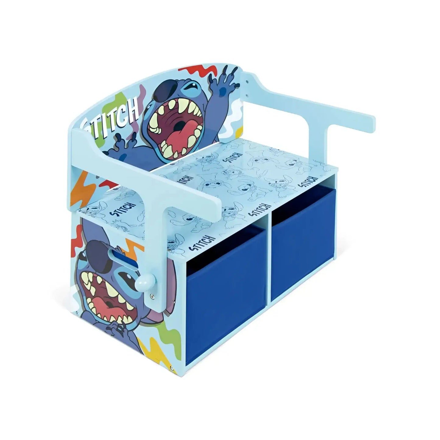 3 en 1 Banco para juguetes de madera convertible escritorio con dos cestas almacenamiento STITCH - Pupitre