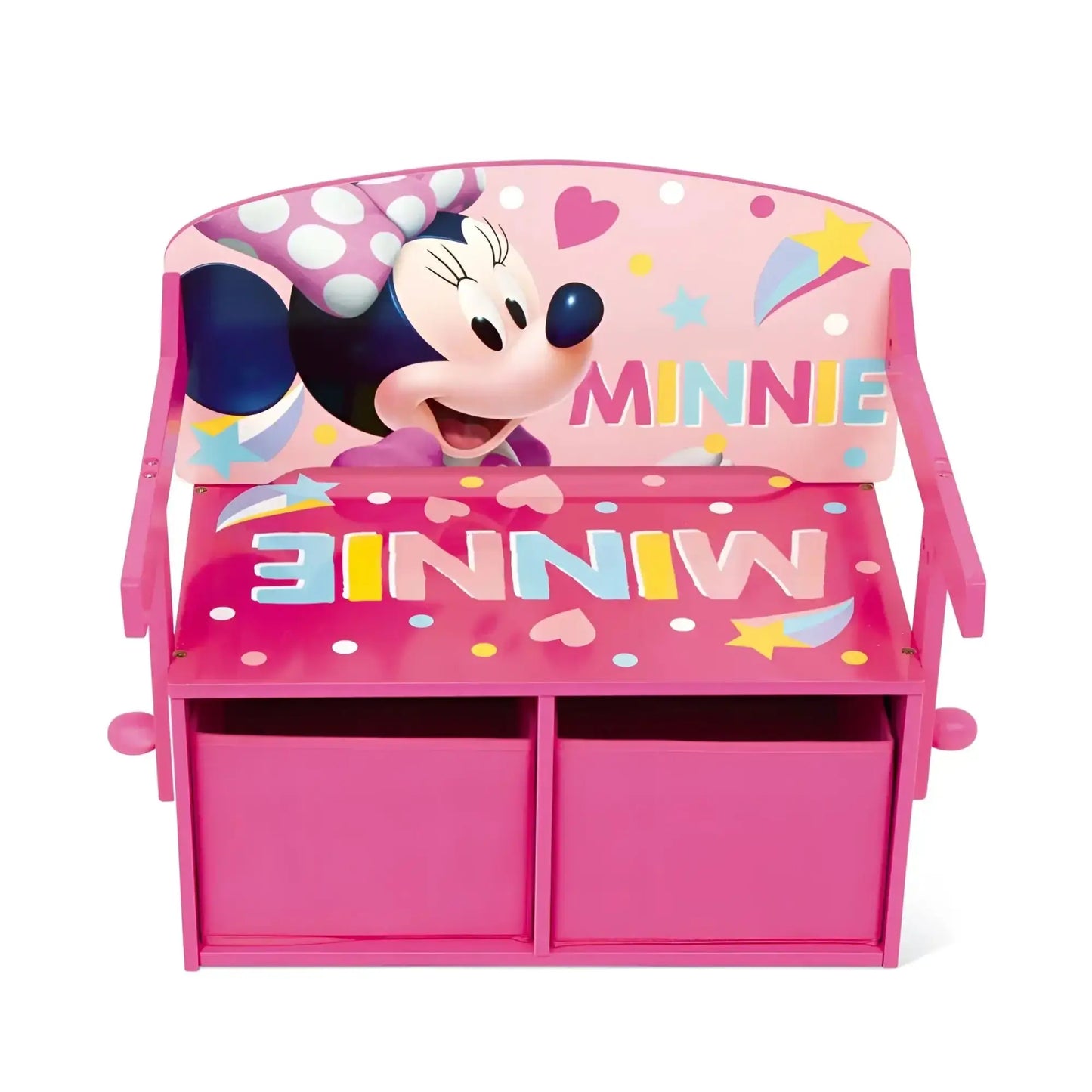 3 en 1 Banco para juguetes de madera convertible escritorio con dos cestas almacenamiento MINNIE MOUSE DISNEY - Pupitre