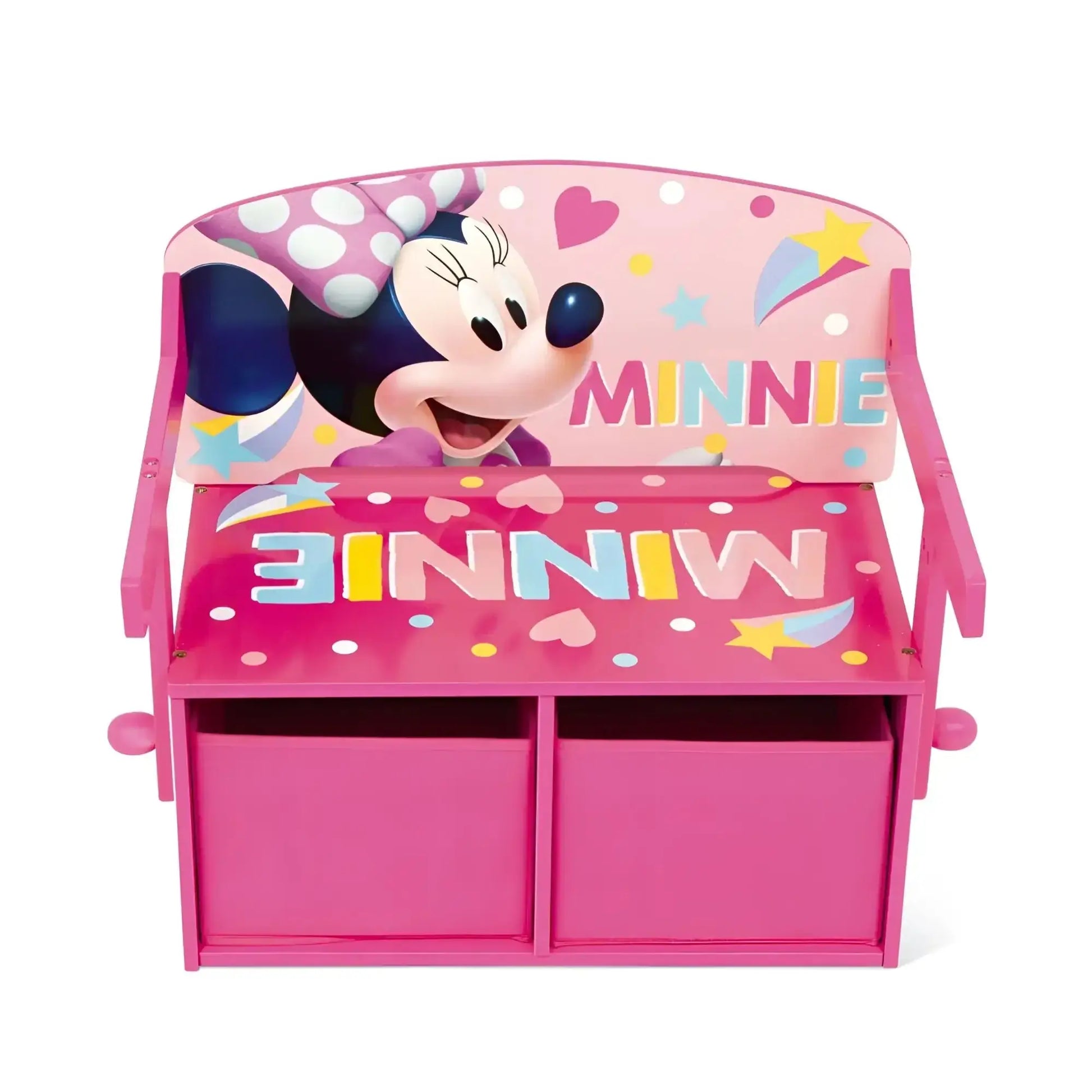 3 en 1 Banco para juguetes de madera convertible escritorio con dos cestas almacenamiento MINNIE MOUSE DISNEY - Pupitre