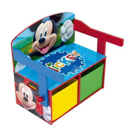 3 en 1 Banco para juguetes de madera convertible escritorio con dos cestas almacenamiento Mikcey Disney Pupitre
