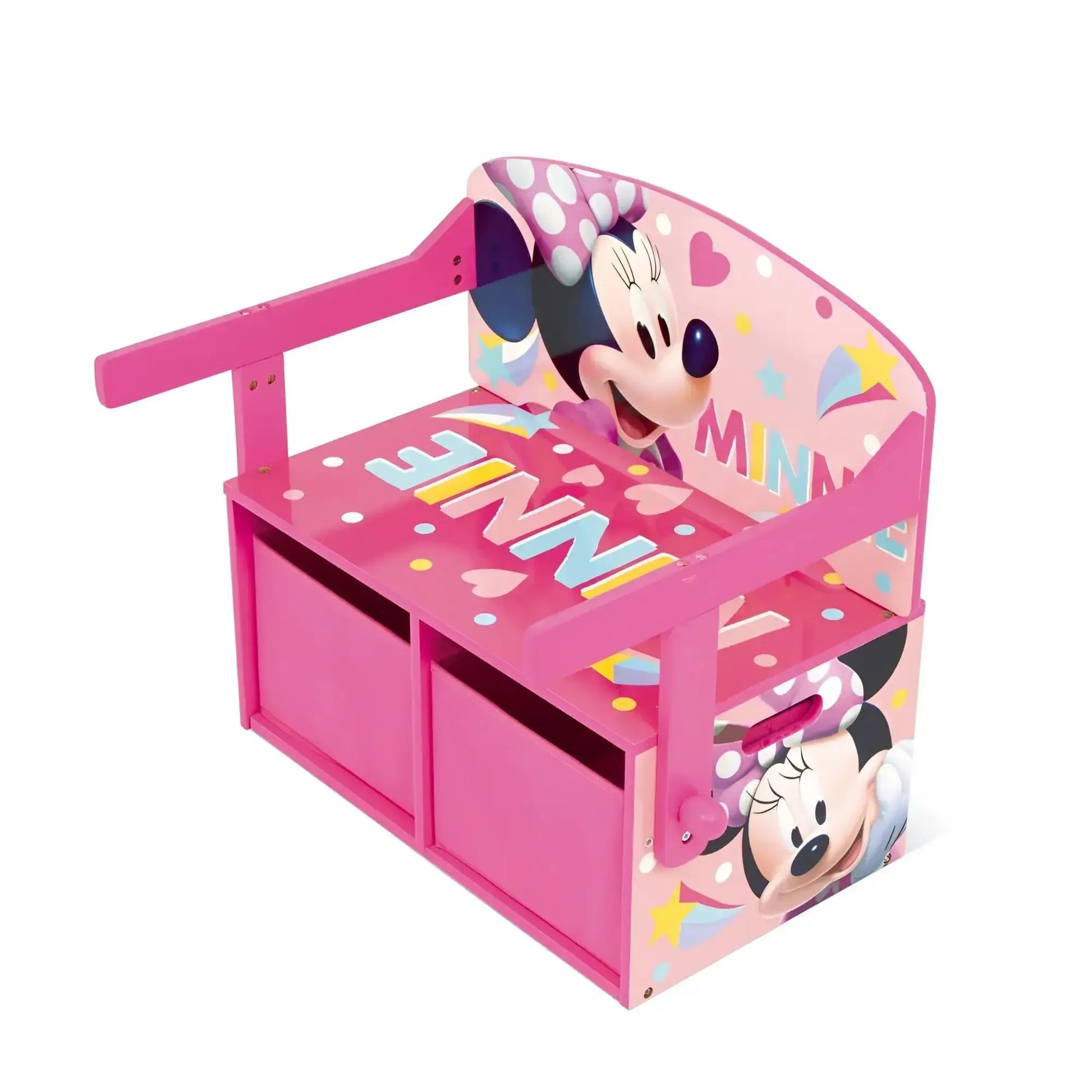 3 en 1 Banco para juguetes de madera convertible escritorio con dos cestas almacenamiento MINNIE MOUSE DISNEY - Pupitre