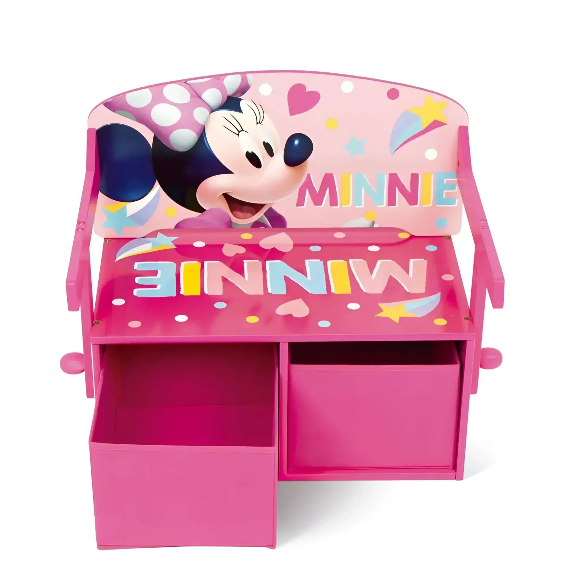 3 en 1 Banco para juguetes de madera convertible escritorio con dos cestas almacenamiento MINNIE MOUSE DISNEY - Pupitre