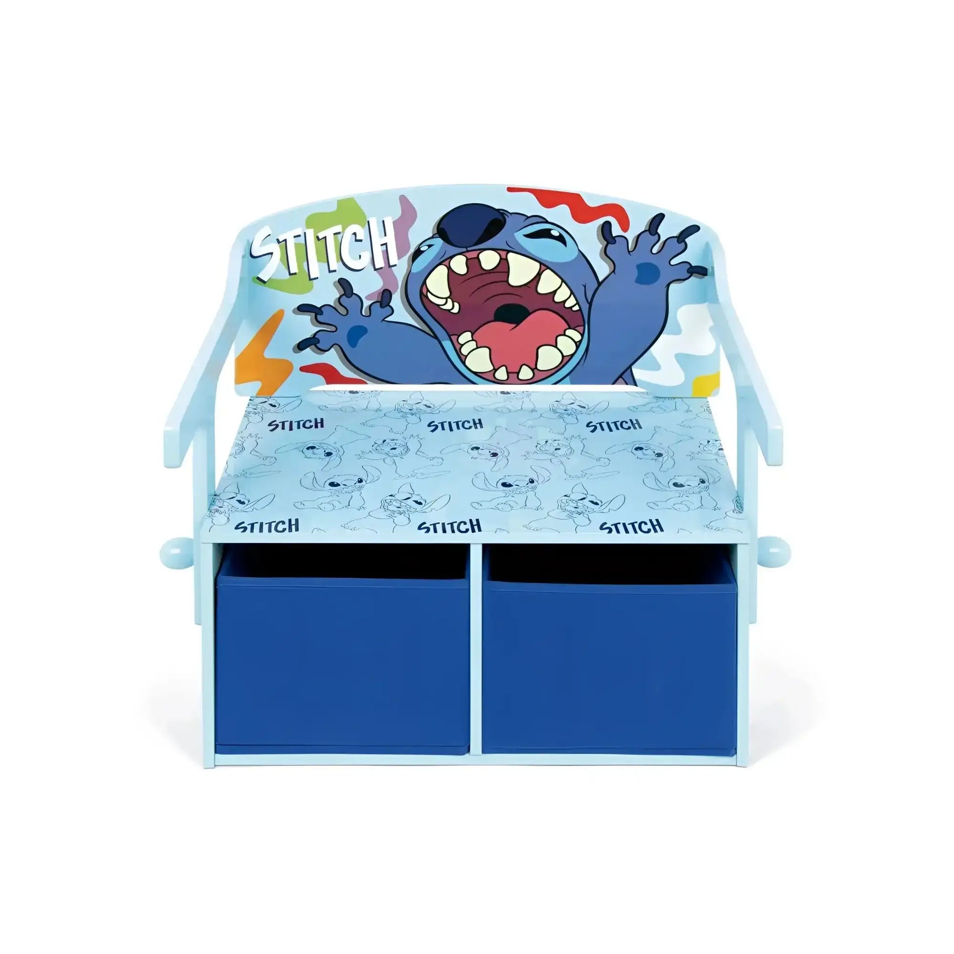 3 en 1 Banco para juguetes de madera convertible escritorio con dos cestas almacenamiento STITCH - Pupitre