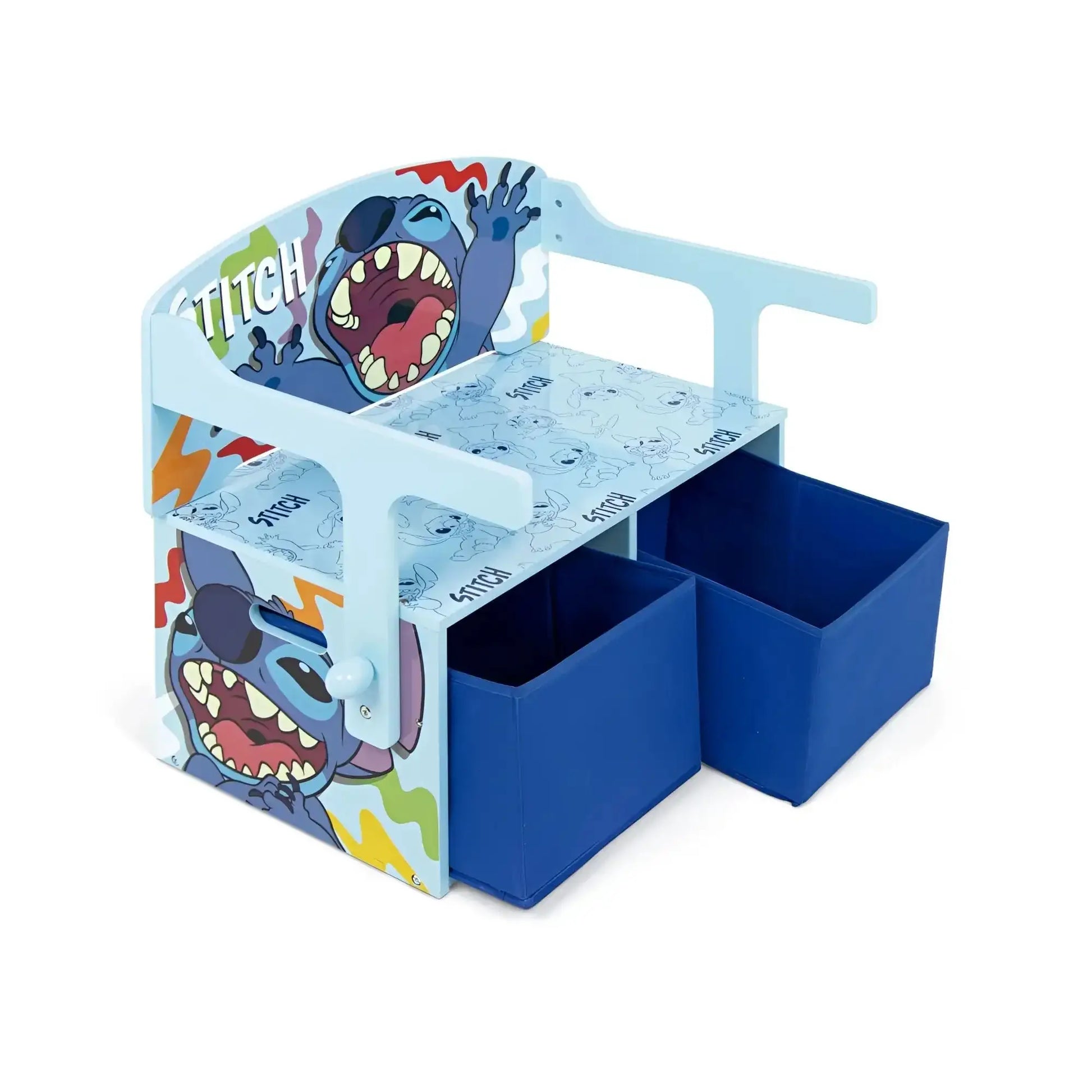 3 en 1 Banco para juguetes de madera convertible escritorio con dos cestas almacenamiento STITCH - Pupitre