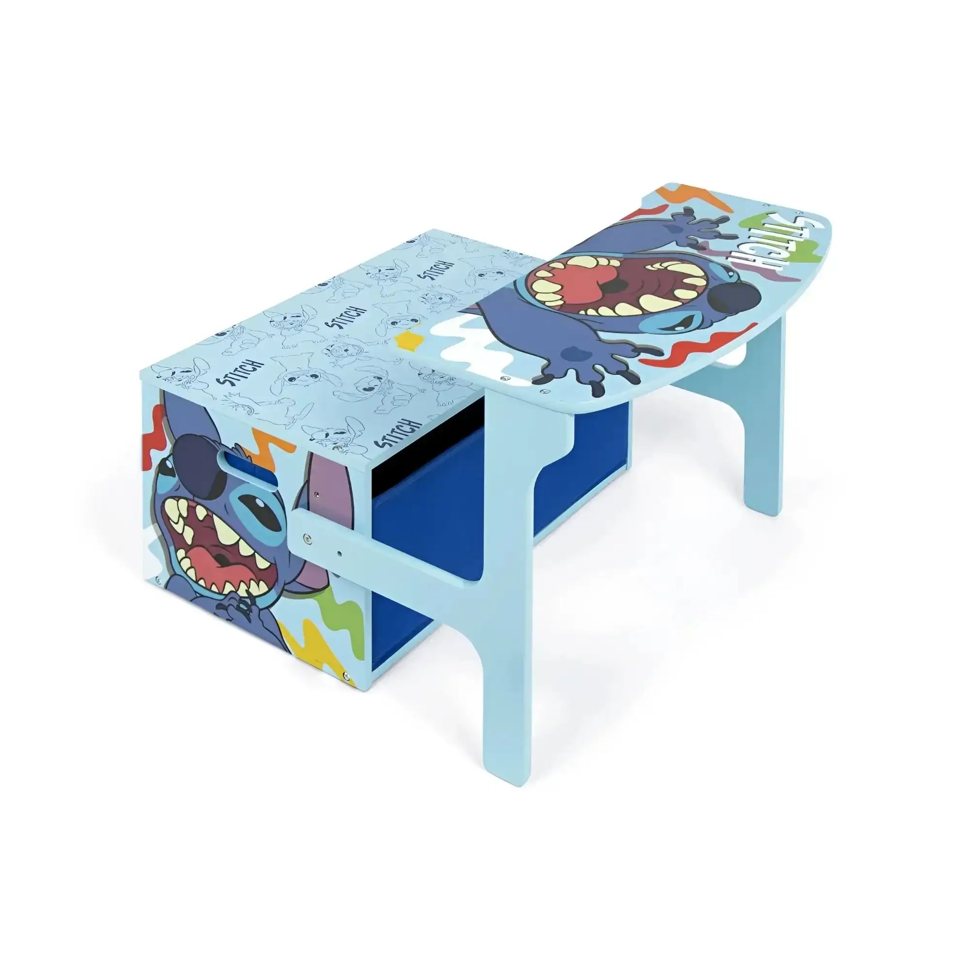 3 en 1 Banco para juguetes de madera convertible escritorio con dos cestas almacenamiento STITCH - Pupitre