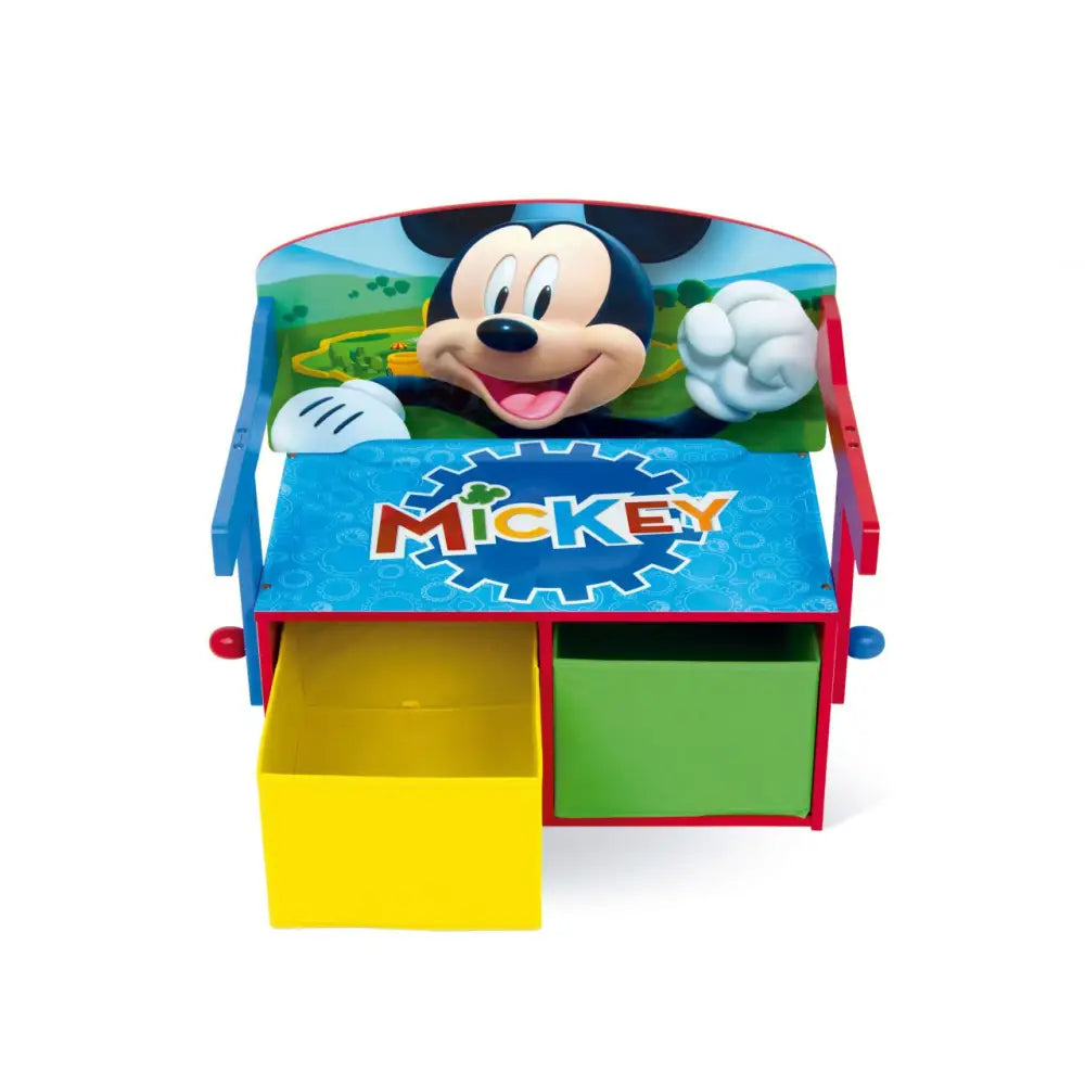 3 en 1 Banco para juguetes de madera convertible escritorio con dos cestas almacenamiento Mikcey Disney Pupitre