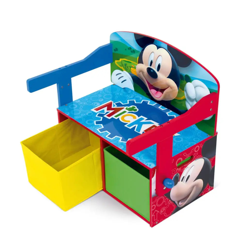 3 en 1 Banco para juguetes de madera convertible escritorio con dos cestas almacenamiento Mikcey Disney Pupitre