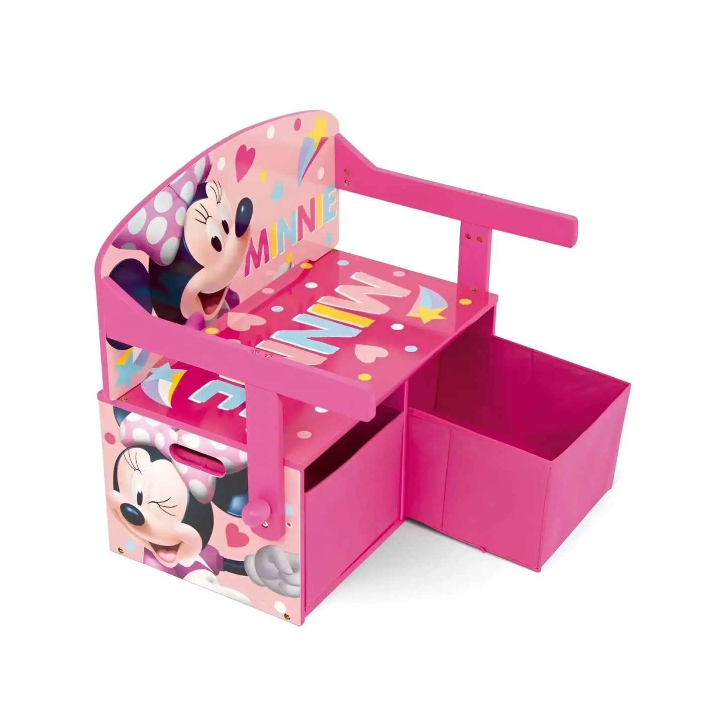 3 en 1 Banco para juguetes de madera convertible escritorio con dos cestas almacenamiento MINNIE MOUSE DISNEY - Pupitre